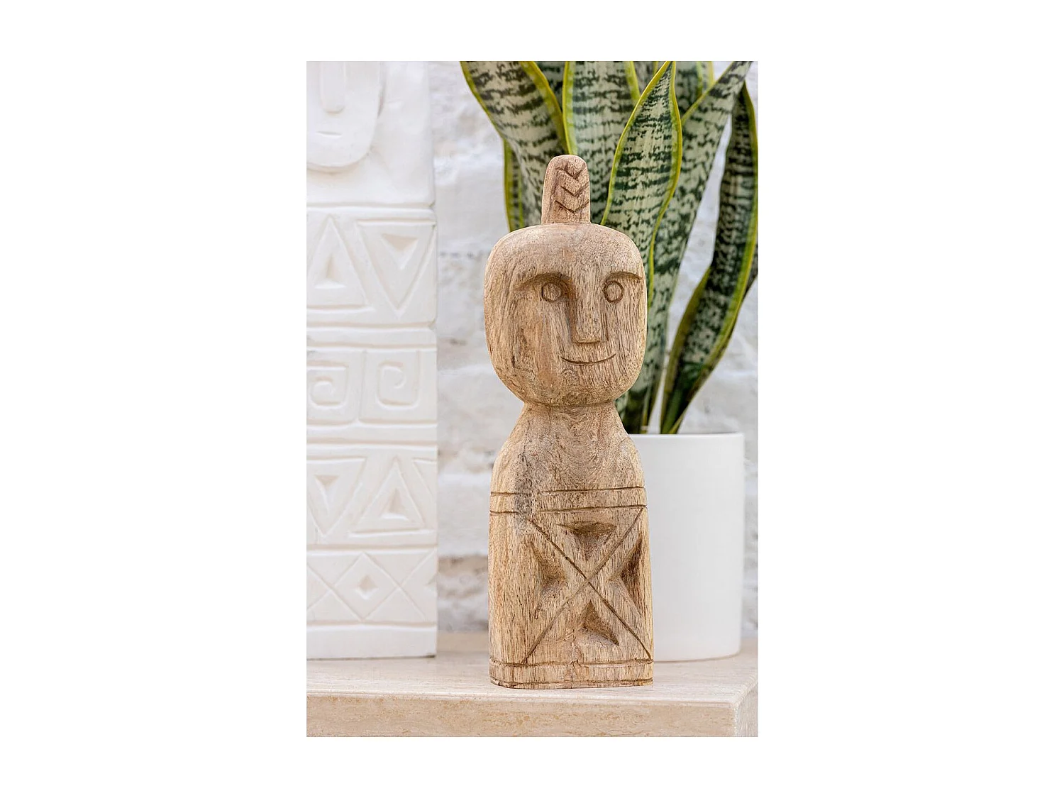 Lot de 2 Statues Déco "Personnage Africain" 40cm Naturel