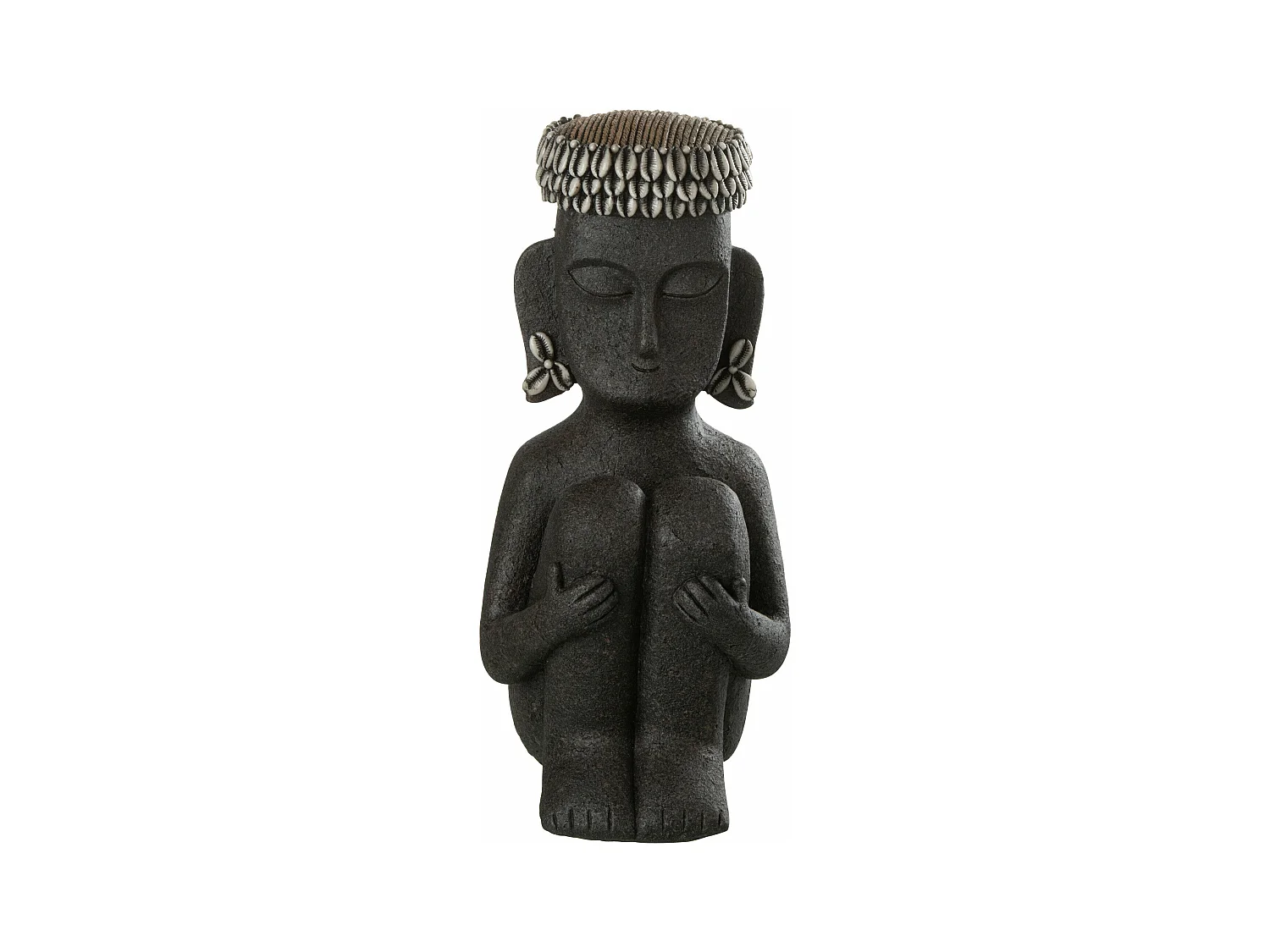 Statue Déco "Assise Ethnique" 33cm Noir