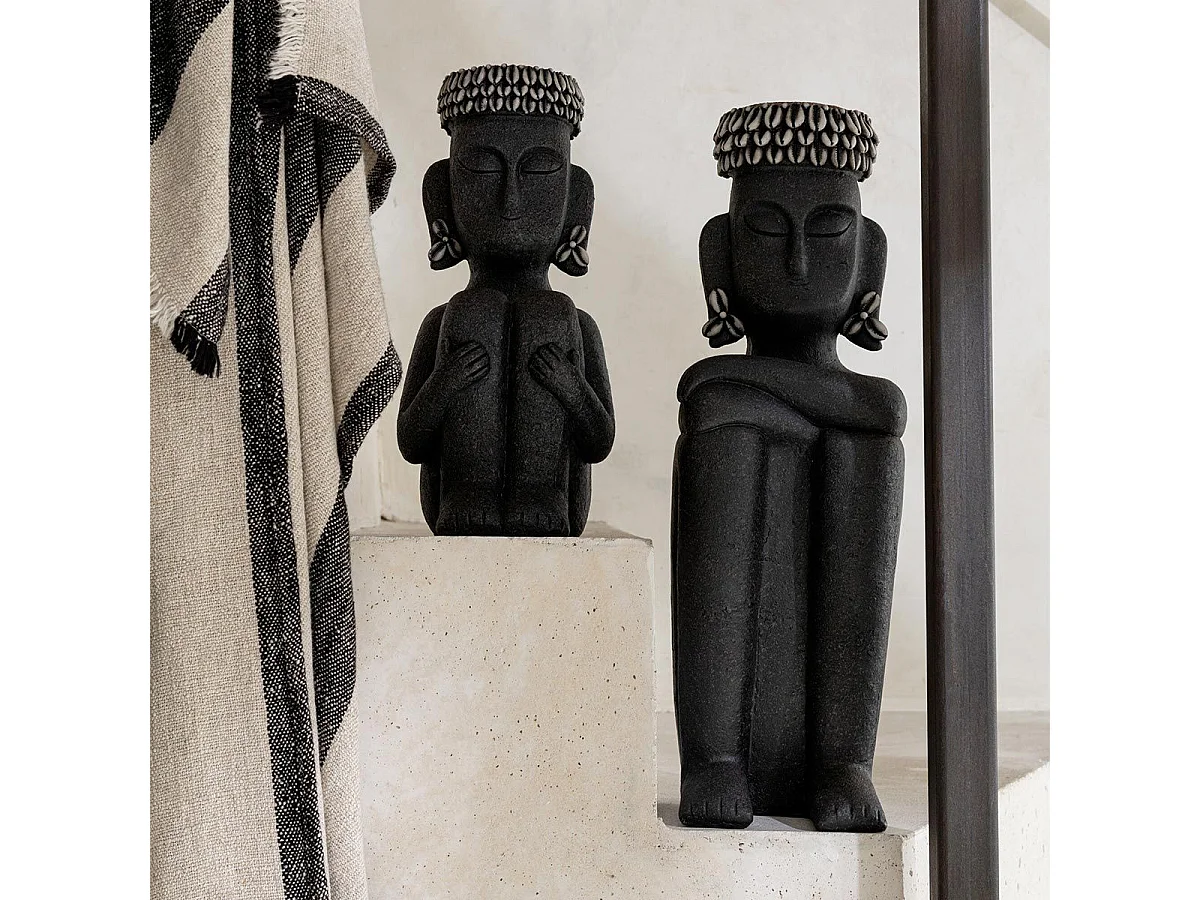 Statue Déco "Assise Ethnique" 33cm Noir