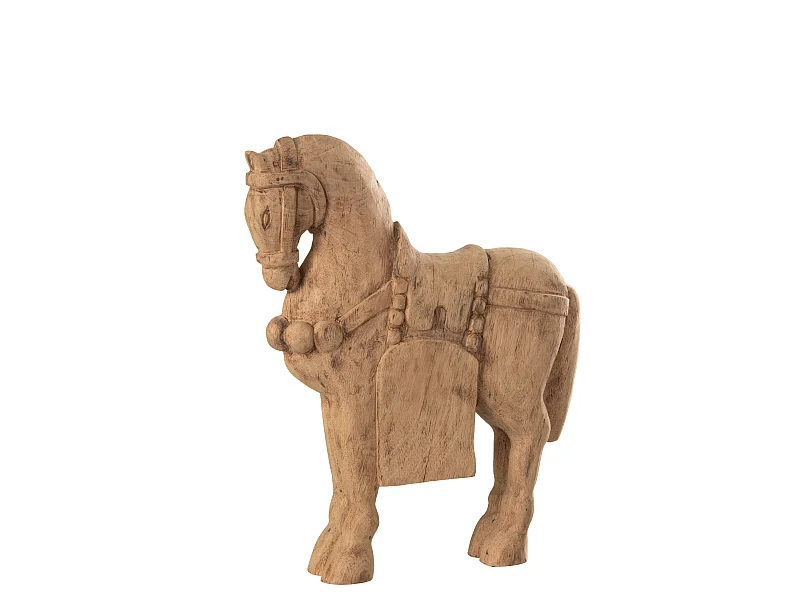 Statuette Déco en Bois "Cheval" 49cm Naturel