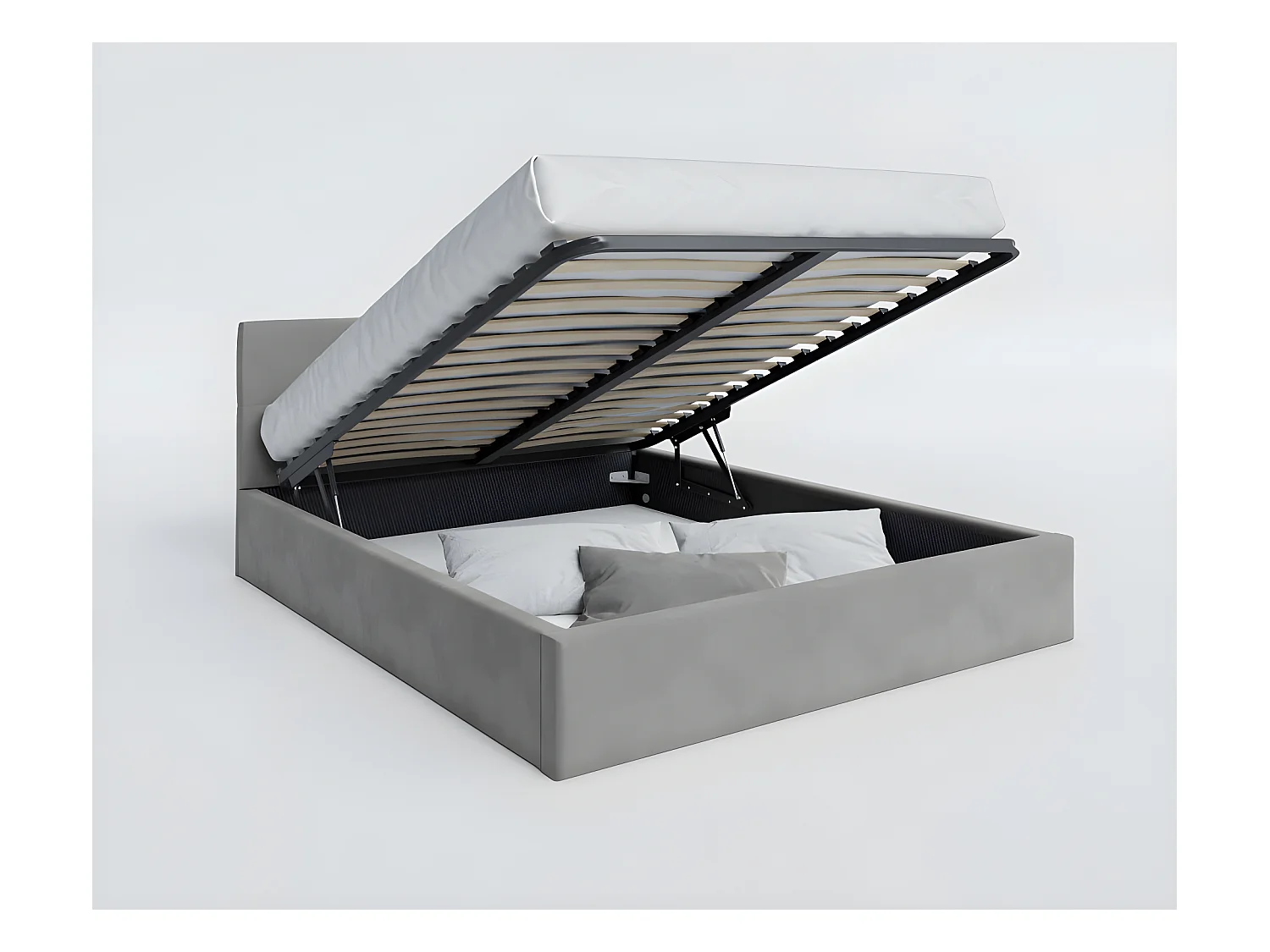 Lit Coffre Rino 160 x 200 cm - Sommier inclus Gris clair