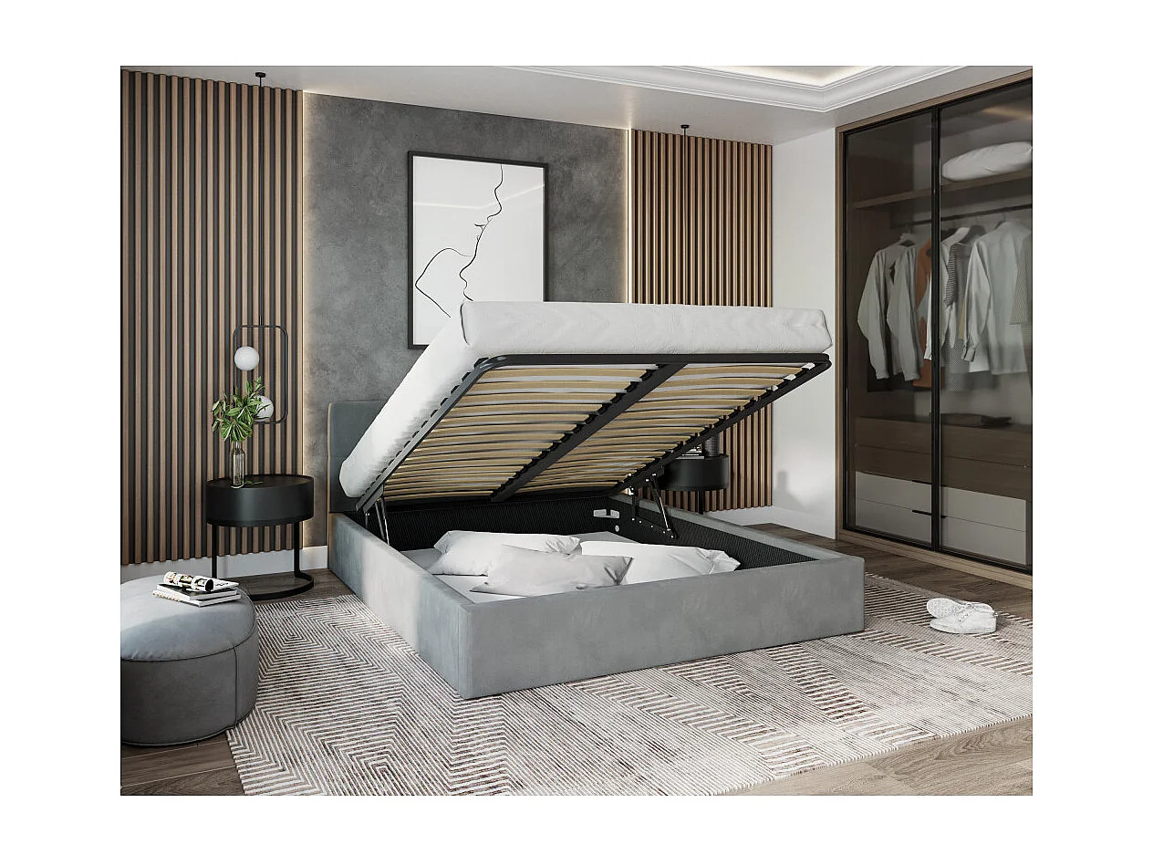 Lit Coffre Rino 160 x 200 cm - Sommier inclus Gris clair