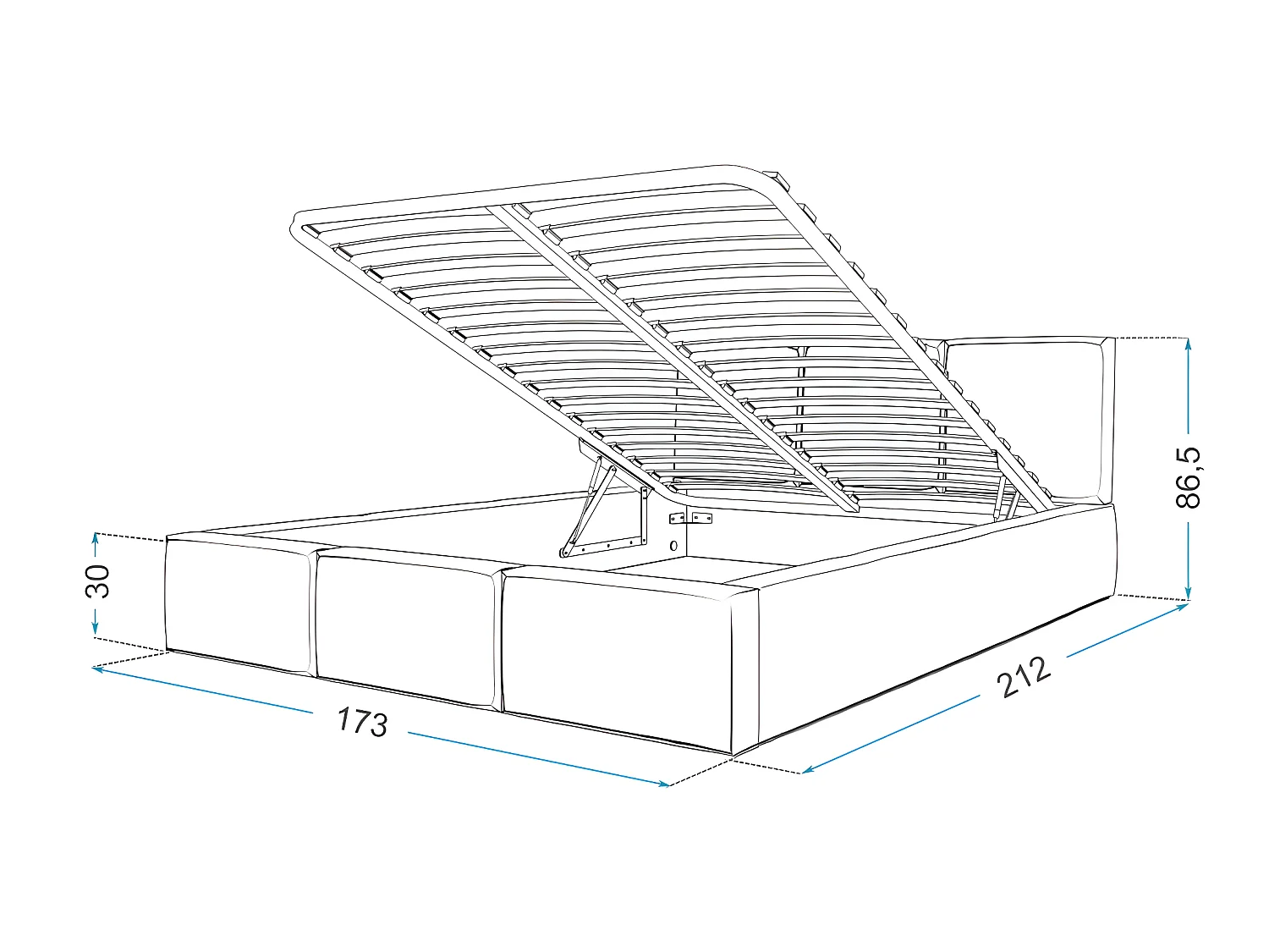 Lit Double Tesia 160x200 + coffre - Sommier inclus Azur