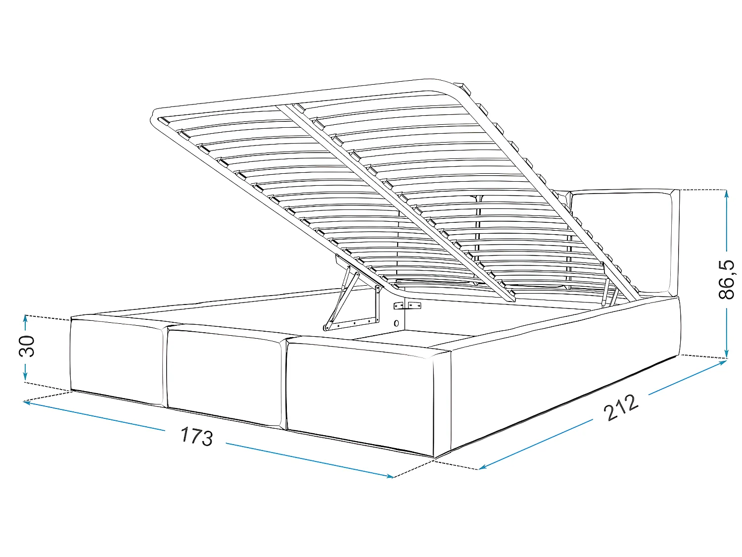 Lit Double Tesia 160x200 + coffre - Sommier inclus Azur