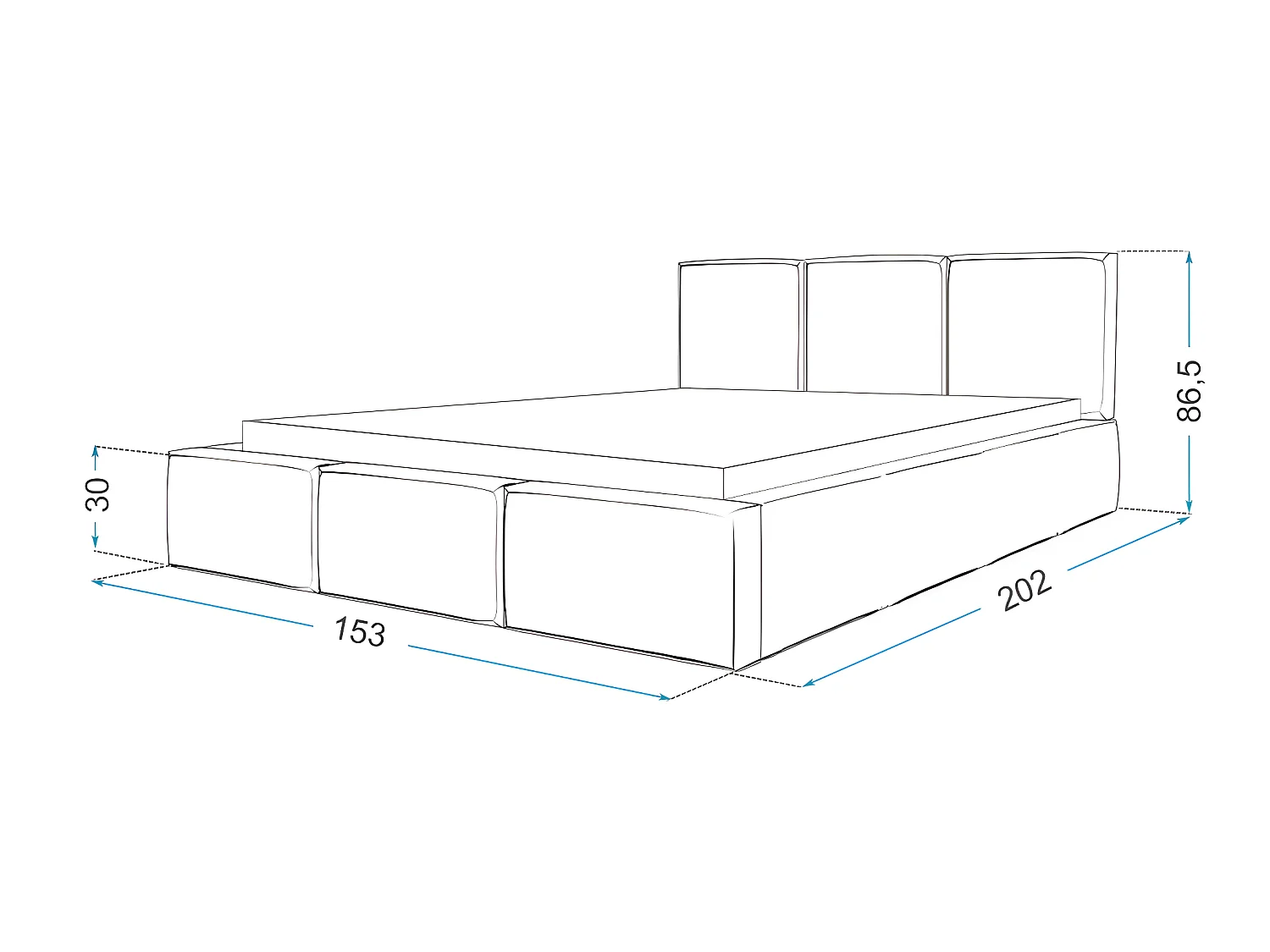Lit Double Tesia 140x190 + Coffre - Sommier inclus Azur