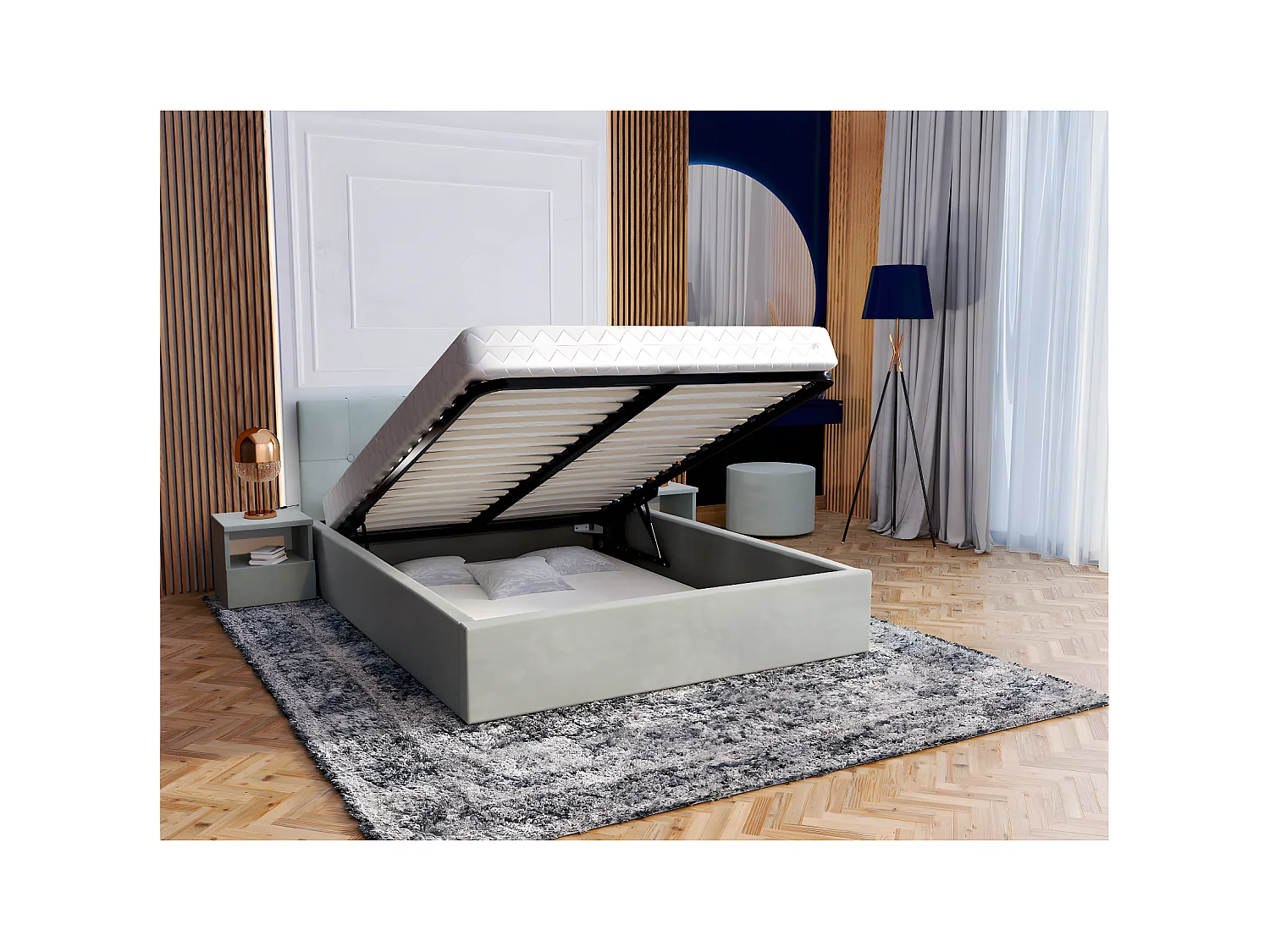 Lit Coffre Rino 140x190 cm - Sommier inclus Mint