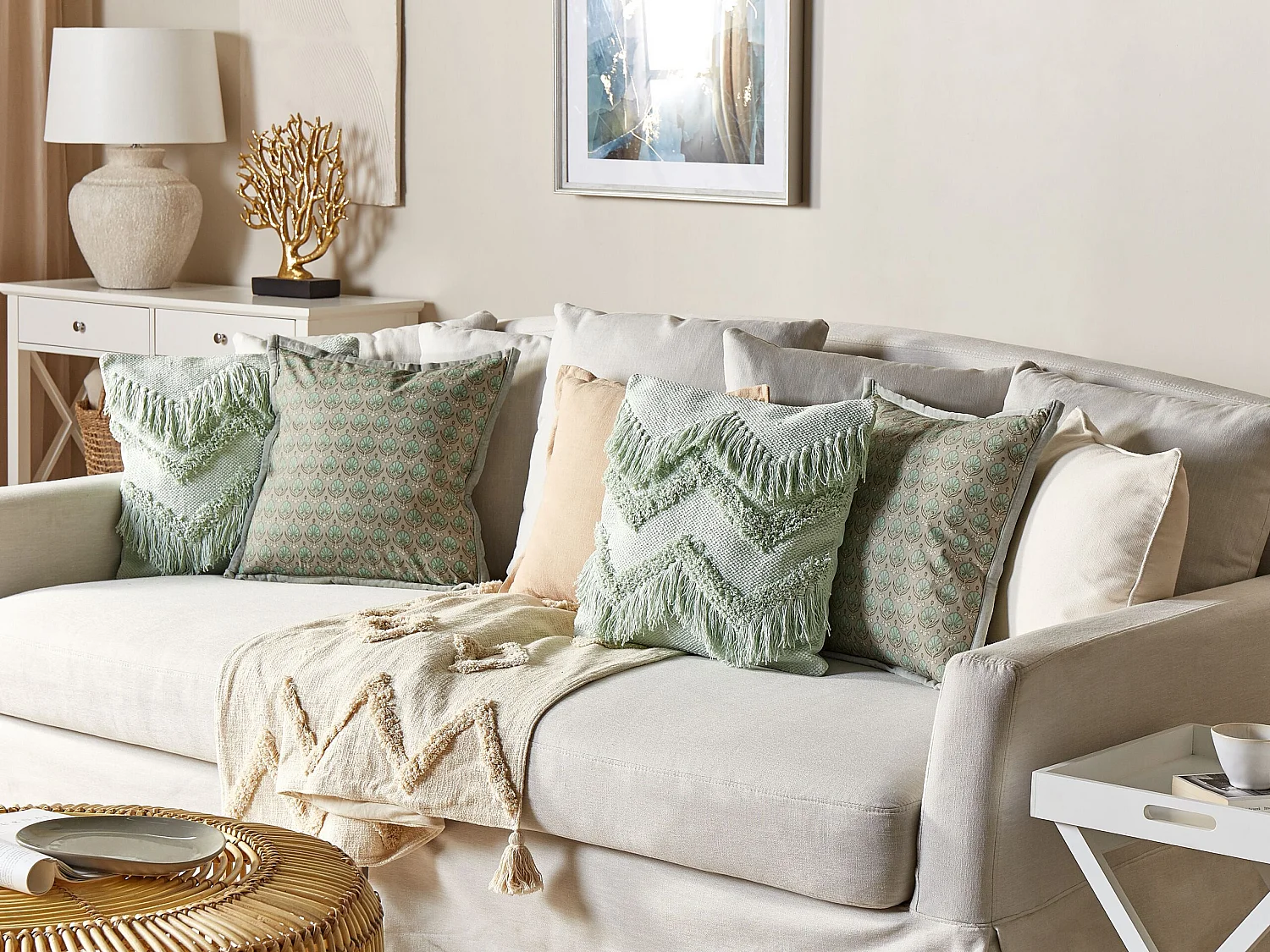 Dekokissen 2er Set mit Füllung Pflanzenmuster grün Baumwolle 45 x 45 cm Pictus