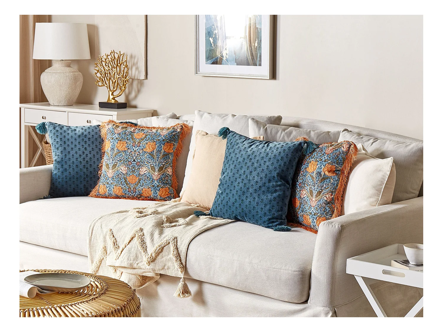 Zestaw 2 poduszek dekoracyjnych RIBES Welur 45 x 45 cm Ciemnoniebieski Wzór kwiatowy