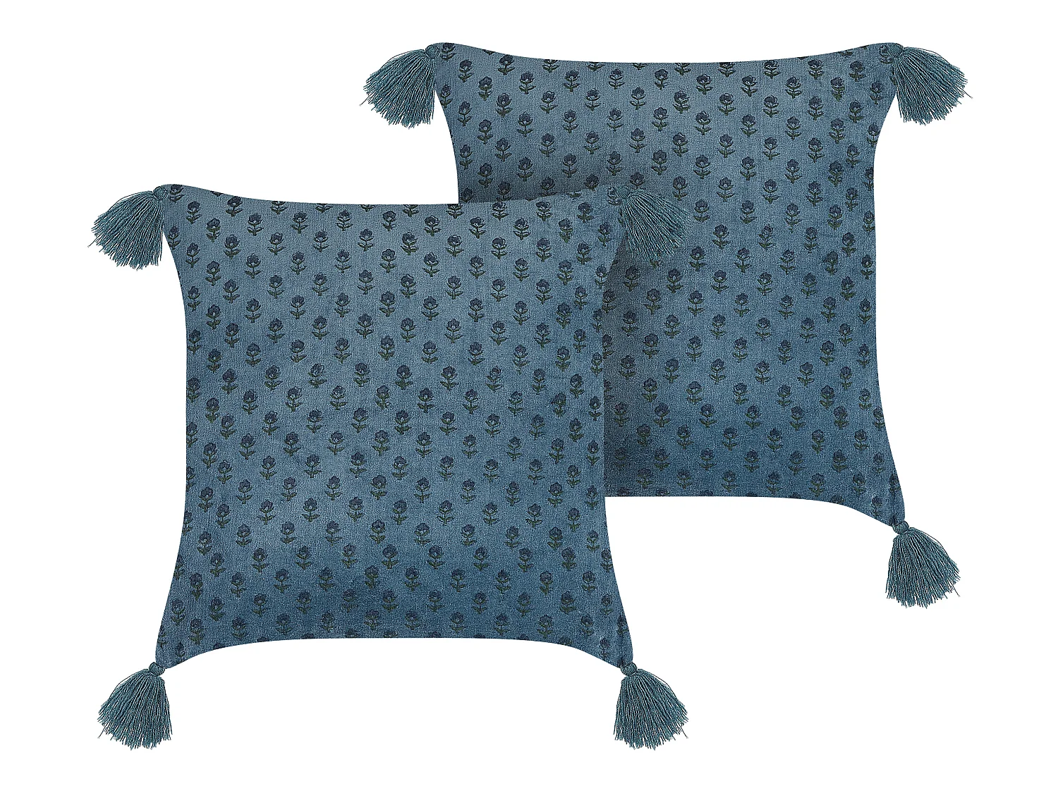Lot de 2 coussins décoratifs RIBES Velours 45 x 45 cm Bleu foncé Motif floral