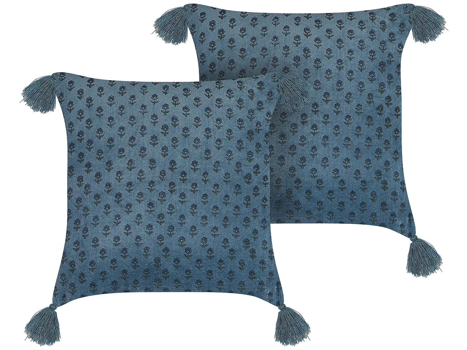 Lot de 2 coussins décoratifs RIBES Velours 45 x 45 cm Bleu foncé Motif floral