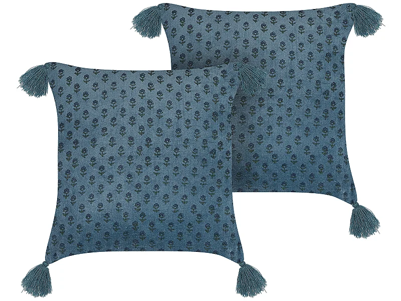 Lot de 2 coussins décoratifs RIBES Velours 45 x 45 cm Bleu foncé Motif floral