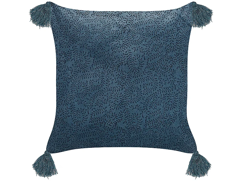 Poduszka dekoracyjna SETARIA Welur 45 x 45 cm Ciemnoniebieski Wzór roślinny