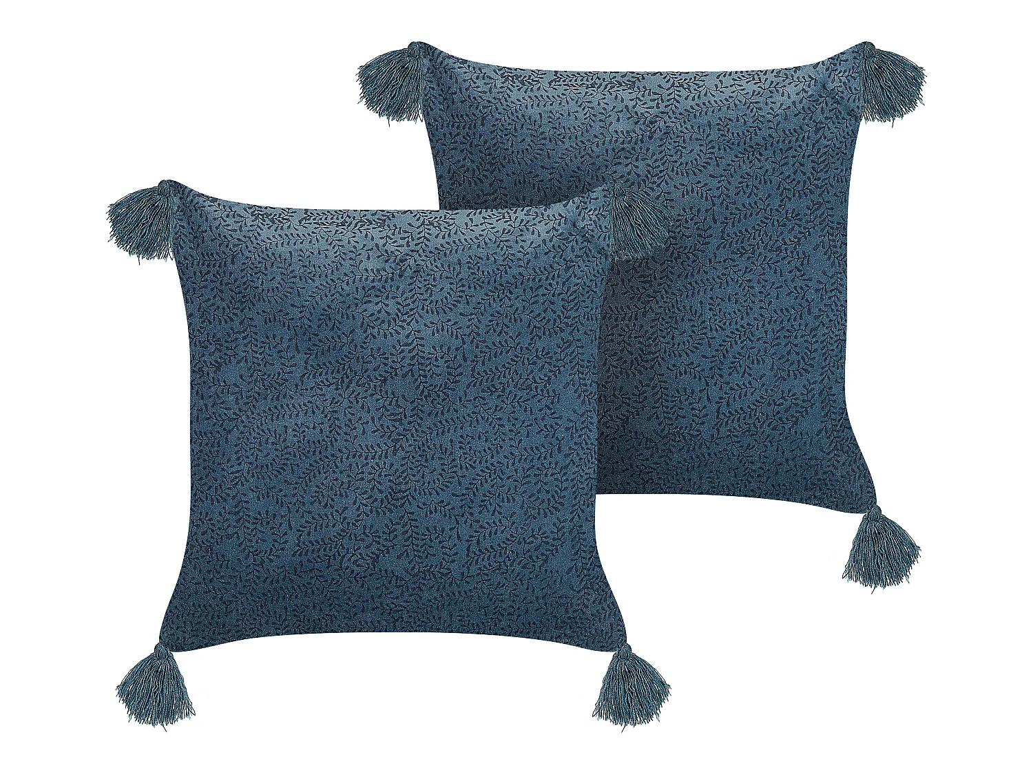 Lot de 2 coussins décoratifs SETARIA Velours 45 x 45 cm Bleu foncé Motif de plante