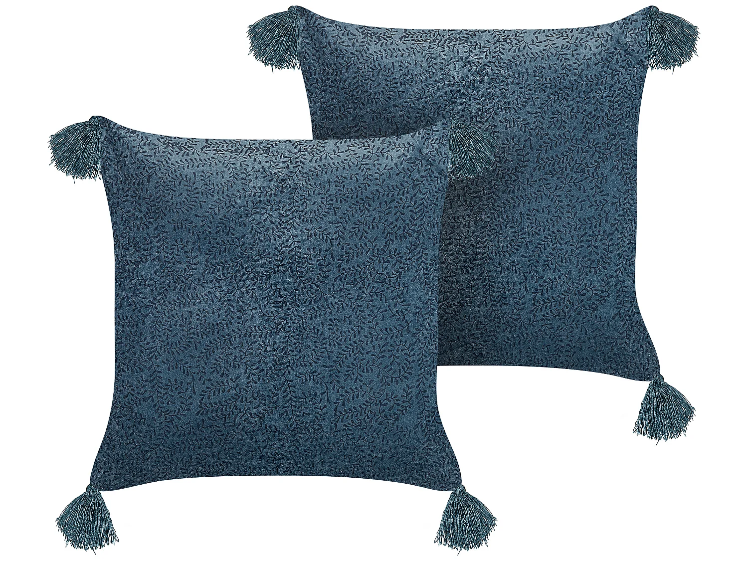 Lot de 2 coussins décoratifs SETARIA Velours 45 x 45 cm Bleu foncé Motif de plante