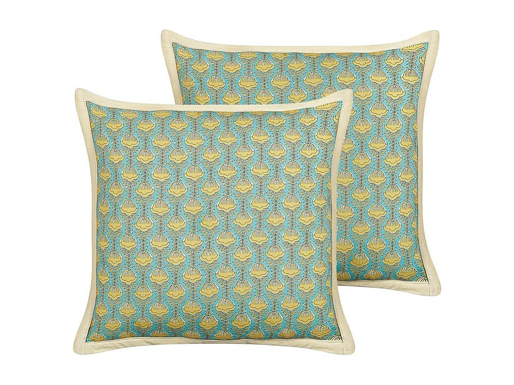 Lot de 2 coussins décoratifs WAKEGI Coton 45 x 45 cm Bleu Motif floral