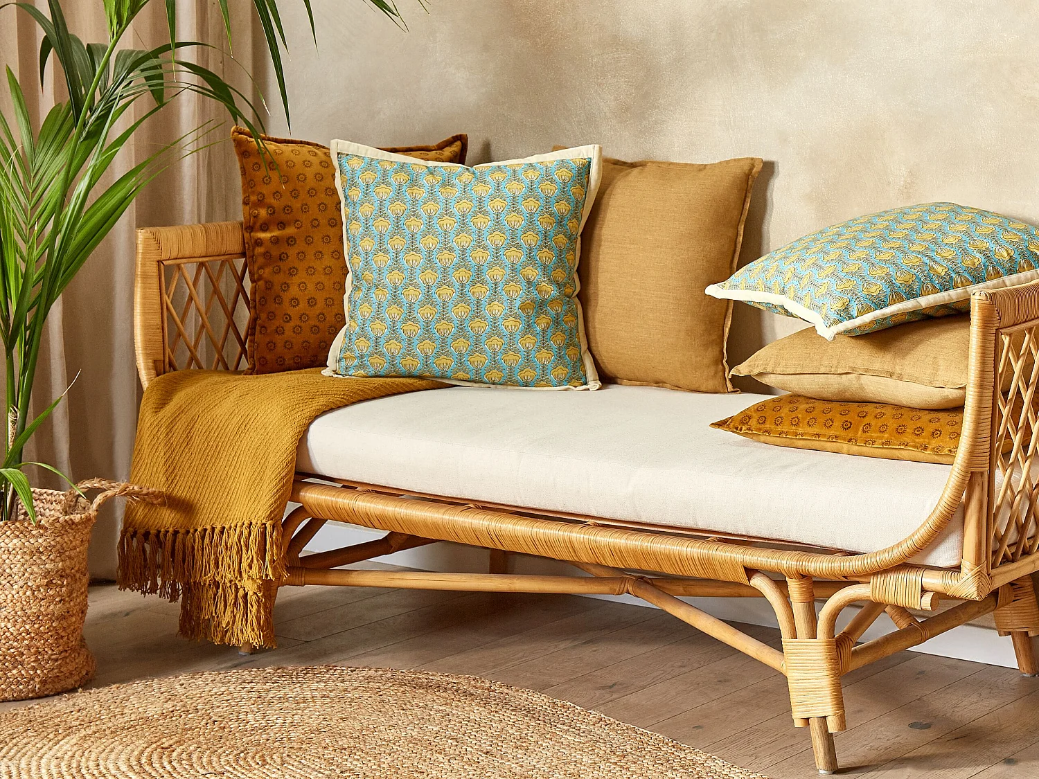 Lot de 2 coussins décoratifs WAKEGI Coton 45 x 45 cm Bleu Motif floral