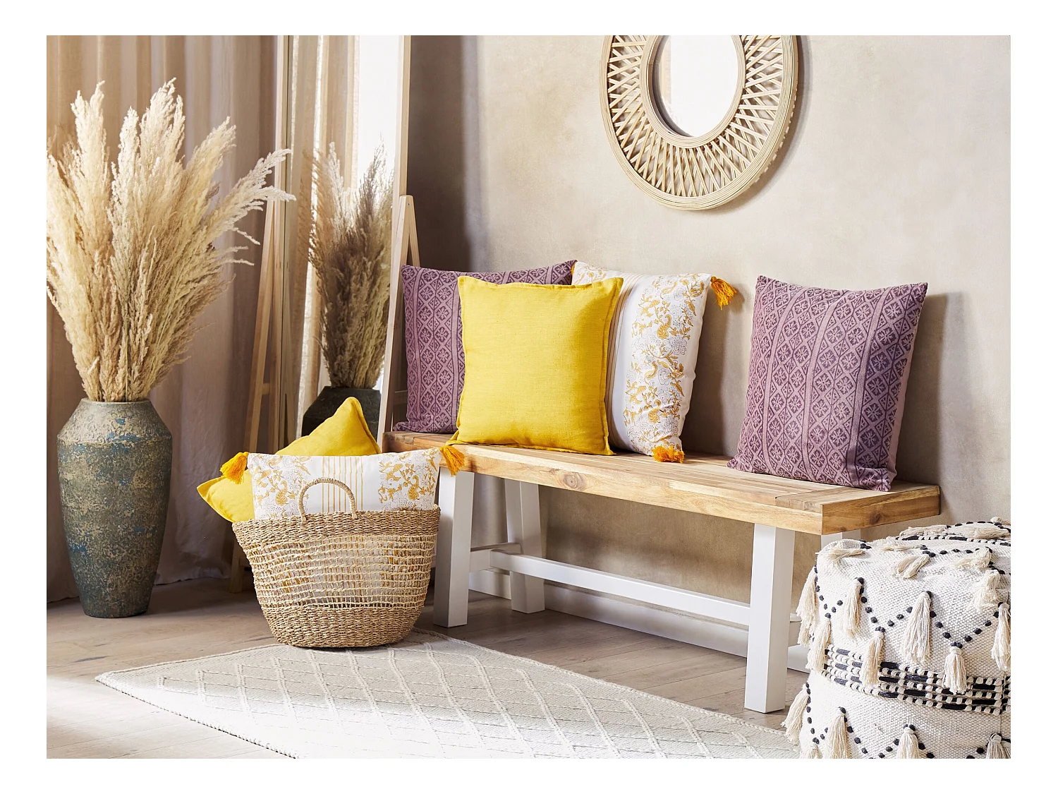 Poduszka dekoracyjna SILYBUM Welur 45 x 45 cm Różowy Wzór geometryczny