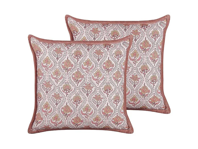 Lot de 2 coussins décoratifs PICEA Velours 45 x 45 cm Rouge Motif floral
