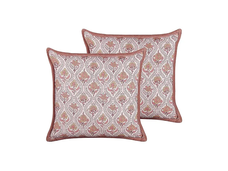 Lot de 2 coussins décoratifs PICEA Velours 45 x 45 cm Rouge Motif floral