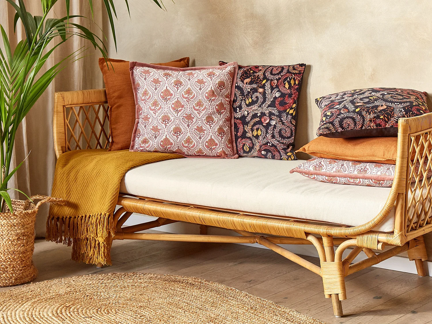 Set van 2 decoratieve kussens PICEA Fluweel 45 x 45 cm Rood Bloempatroon