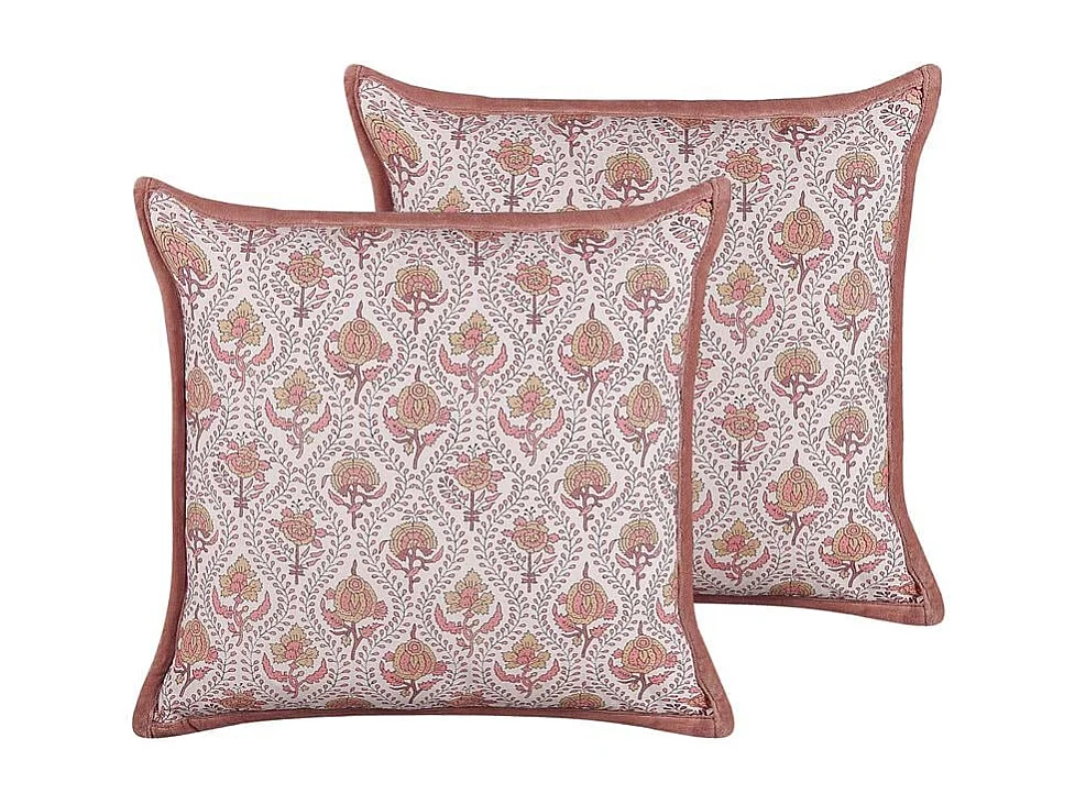 Lot de 2 coussins décoratifs PICEA Velours 45 x 45 cm Rouge Motif floral