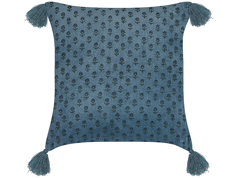 Cojín decorativo RIBES Terciopelo 45 x 45 cm Azul oscuro Patrón floral