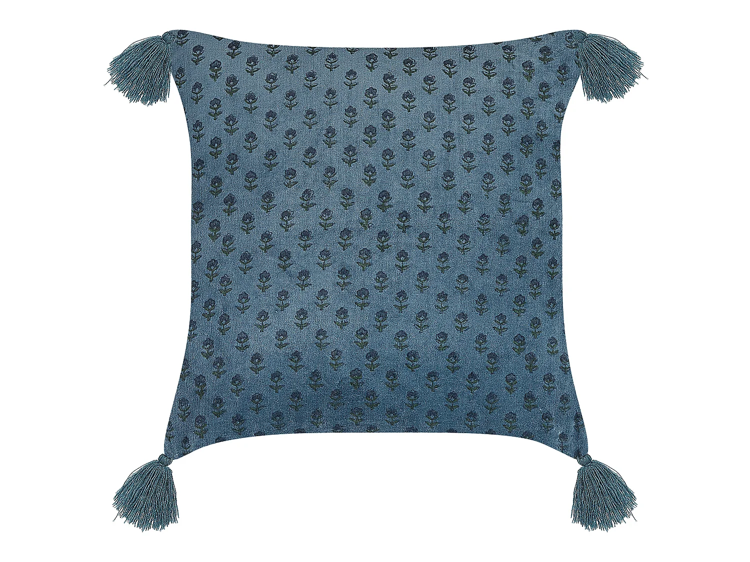 Dekokissen mit Füllung Quasten Blumenmuster blau Samt 45 x 45 cm Modern Ribes