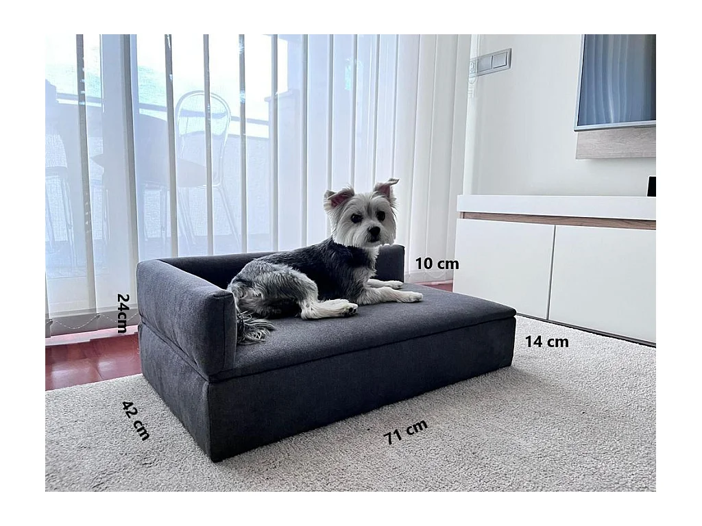 Divano letto "DUQUE", 71x42x24cm, per cani di piccola e media taglia, tessuto speciale resistente, comodo schienale e base imbottita.