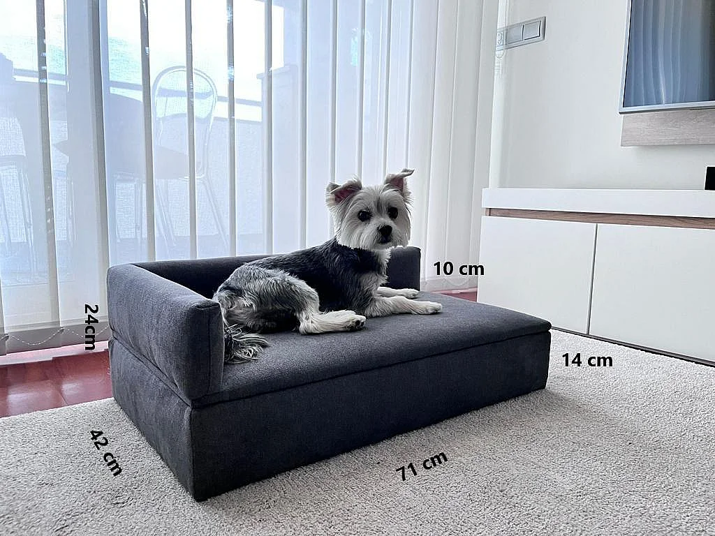 Sofa bed met canapé, Duke Model, 71x42x24 cm, Voor huisdieren, honden of katten, Grijs, Comfortabele ondersteuning