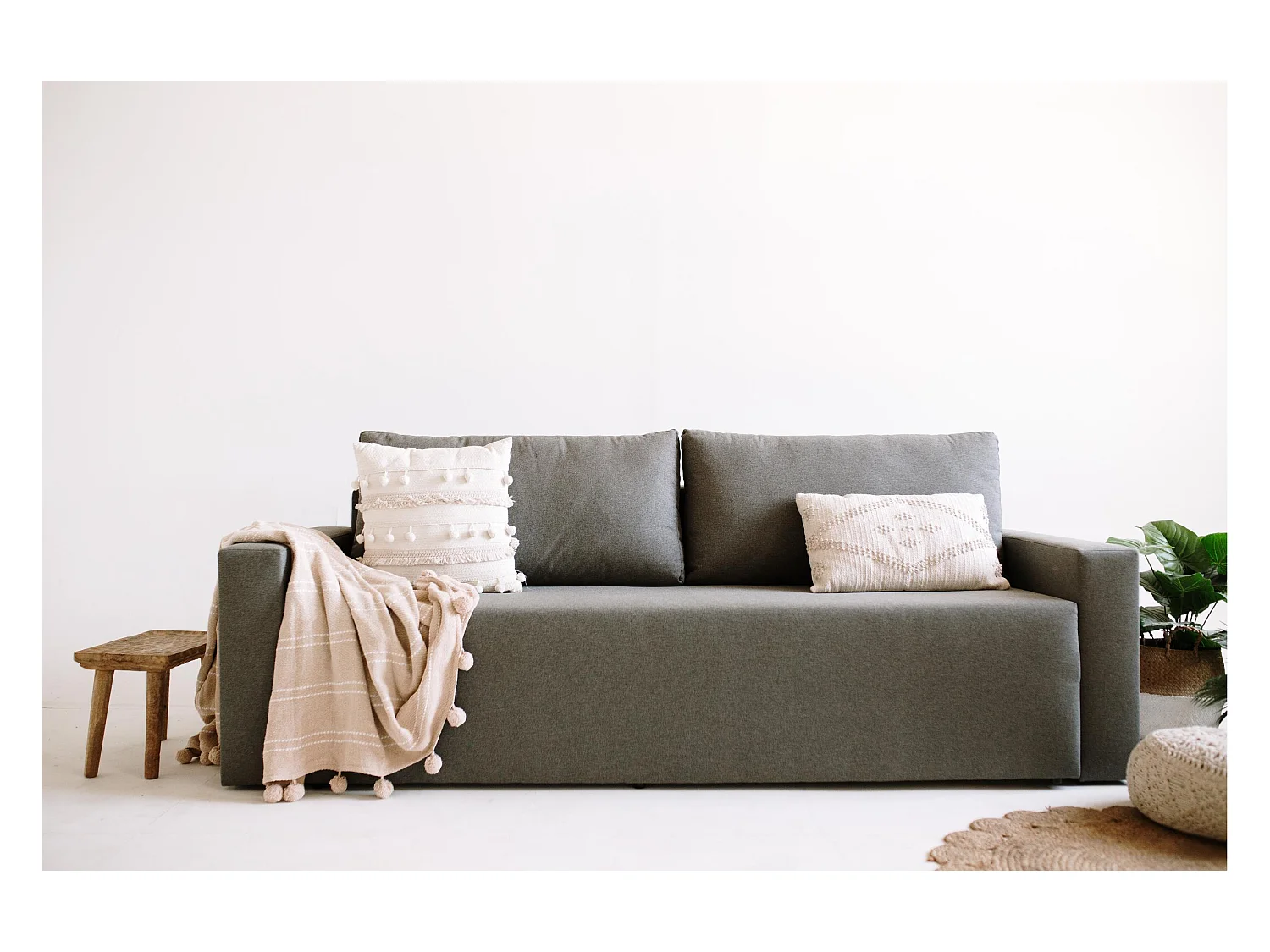 Canapé-lit CLOUD gris clair convertible en lit, bahut. ouverture coulissante. 225x92x92cm