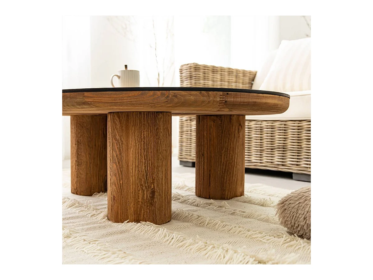 Table basse ronde en pin recyclé Constance