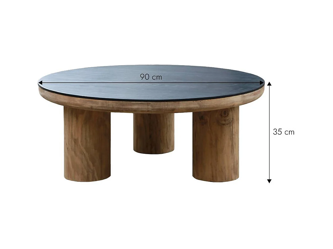 Table basse ronde en pin recyclé Constance