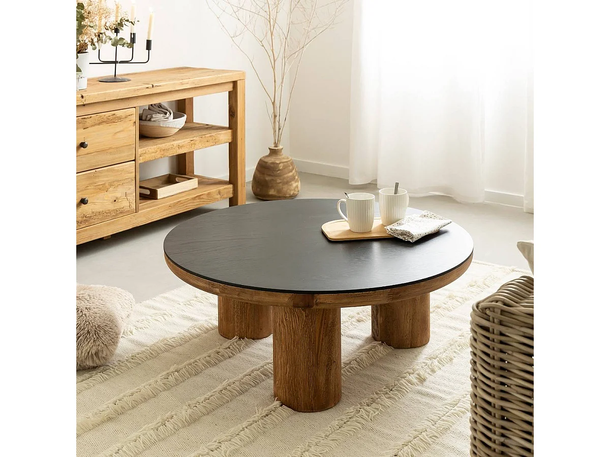 Table basse ronde en pin recyclé Constance