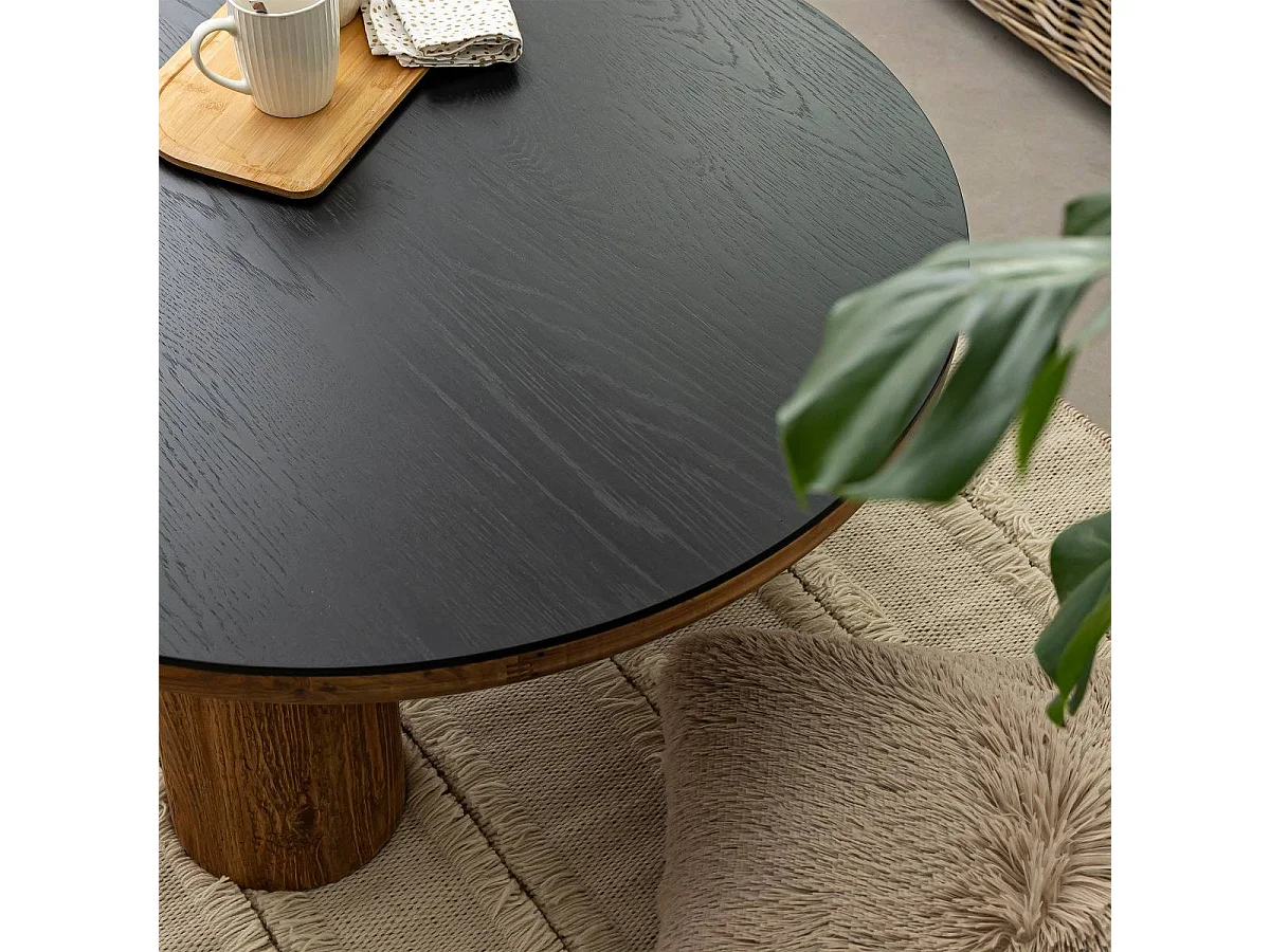 Table basse ronde en pin recyclé Constance