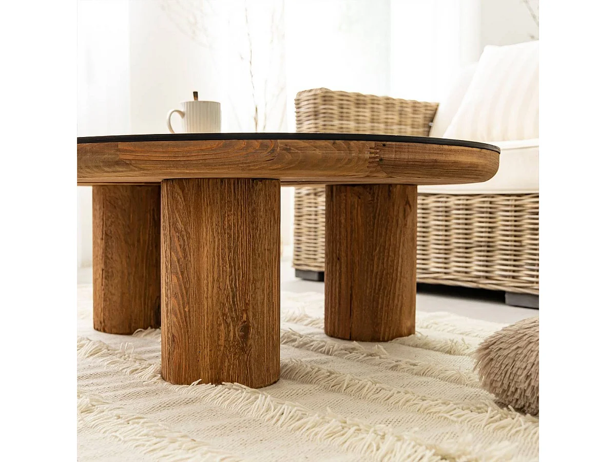 Table basse ronde en pin recyclé Constance