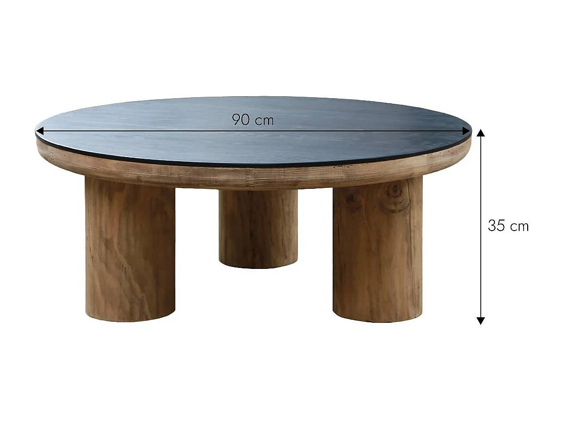 Table basse ronde en pin recyclé Constance