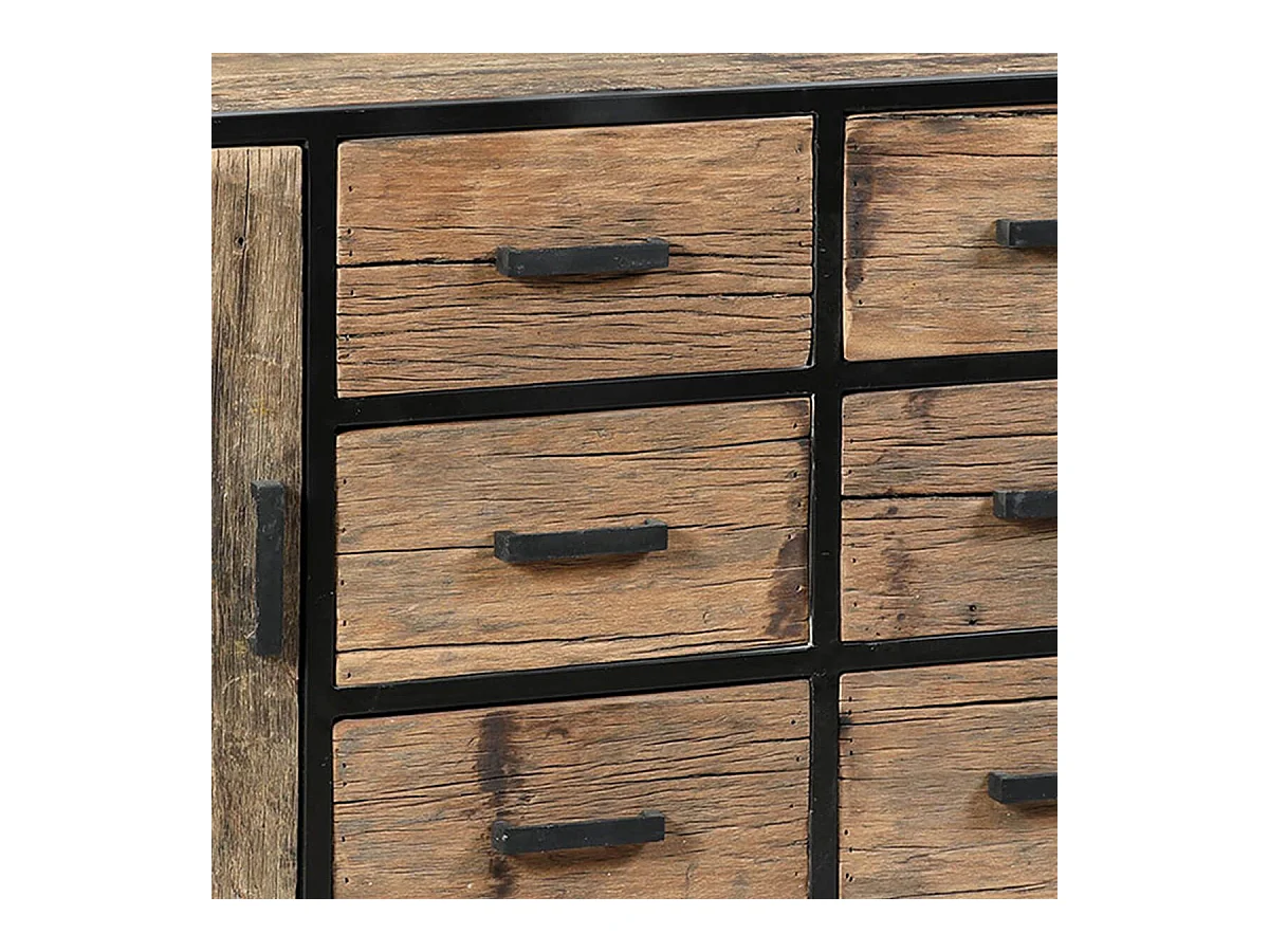 TANETOA - Buffet 2 Portes 6 Tiroirs en Teck Recyclé et Métal