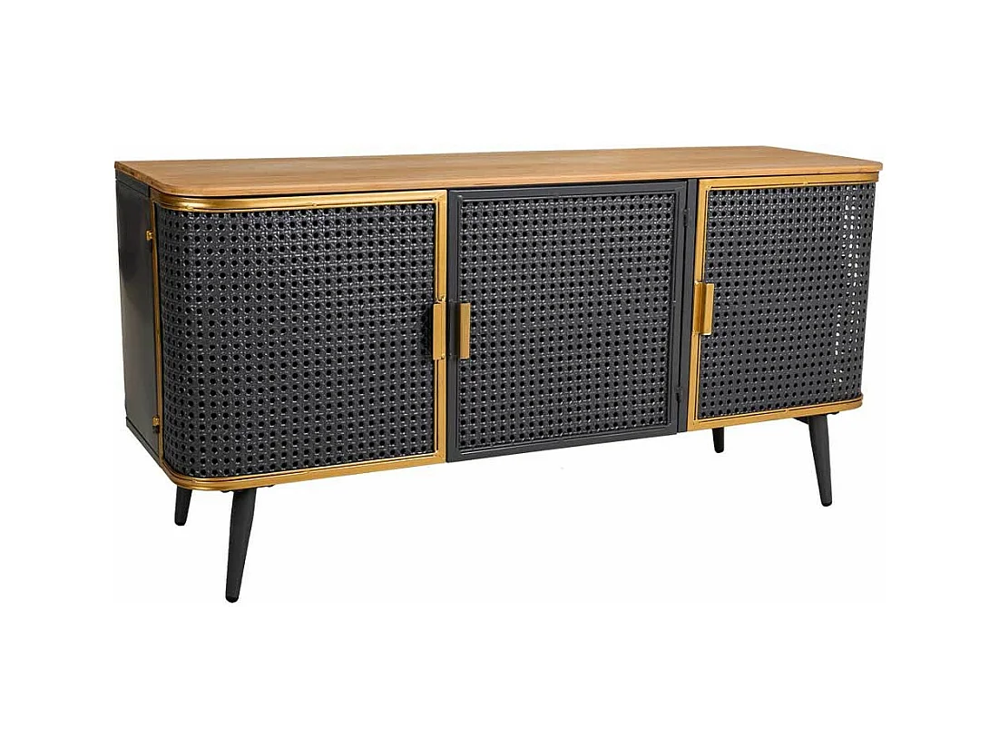 Aparador de metal e madeira com 3 portas 118x38x58,5h cm