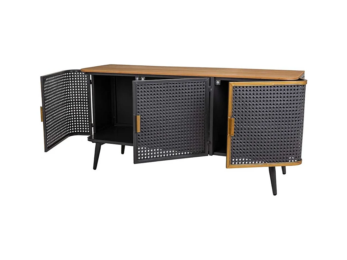 Aparador de metal e madeira com 3 portas 118x38x58,5h cm