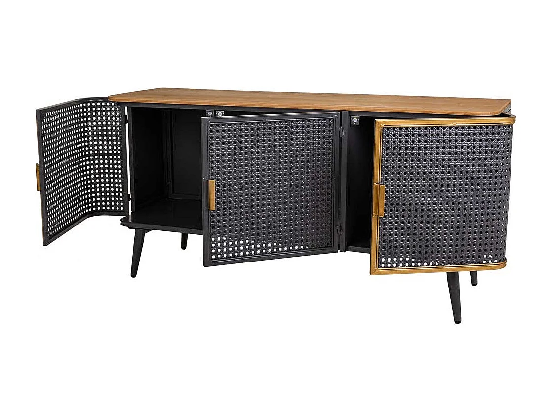Buffet en métal et bois 3 portes 118x38x58,5h cm