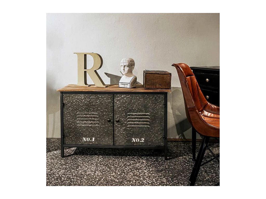 Credenza in metallo e legno con 2 porte 90,5x32,5x58h cm
