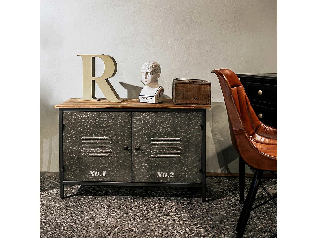 Credenza in metallo e legno con 2 porte 90,5x32,5x58h cm