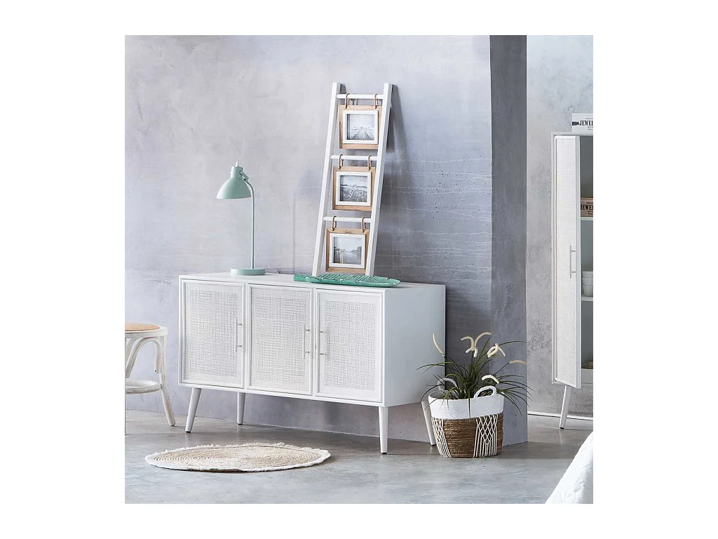 Aparador de madeira branca e grade 120x41,5x71