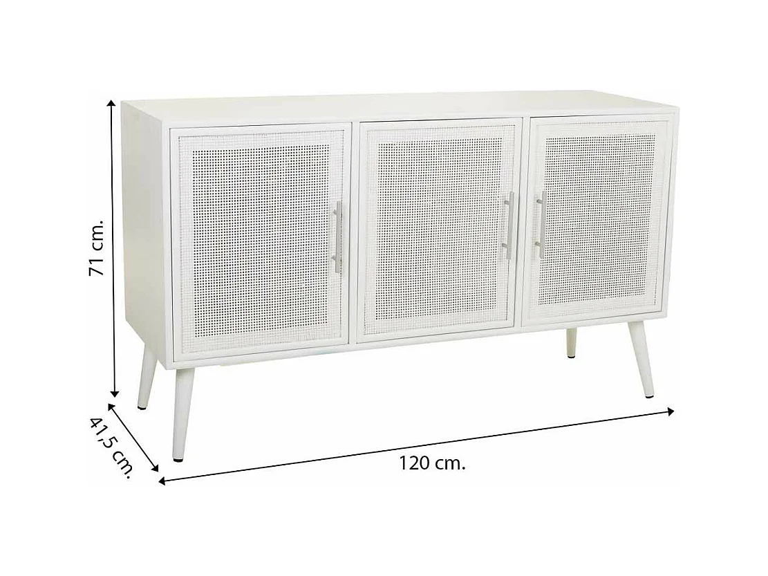 Aparador de madeira branca e grade 120x41,5x71