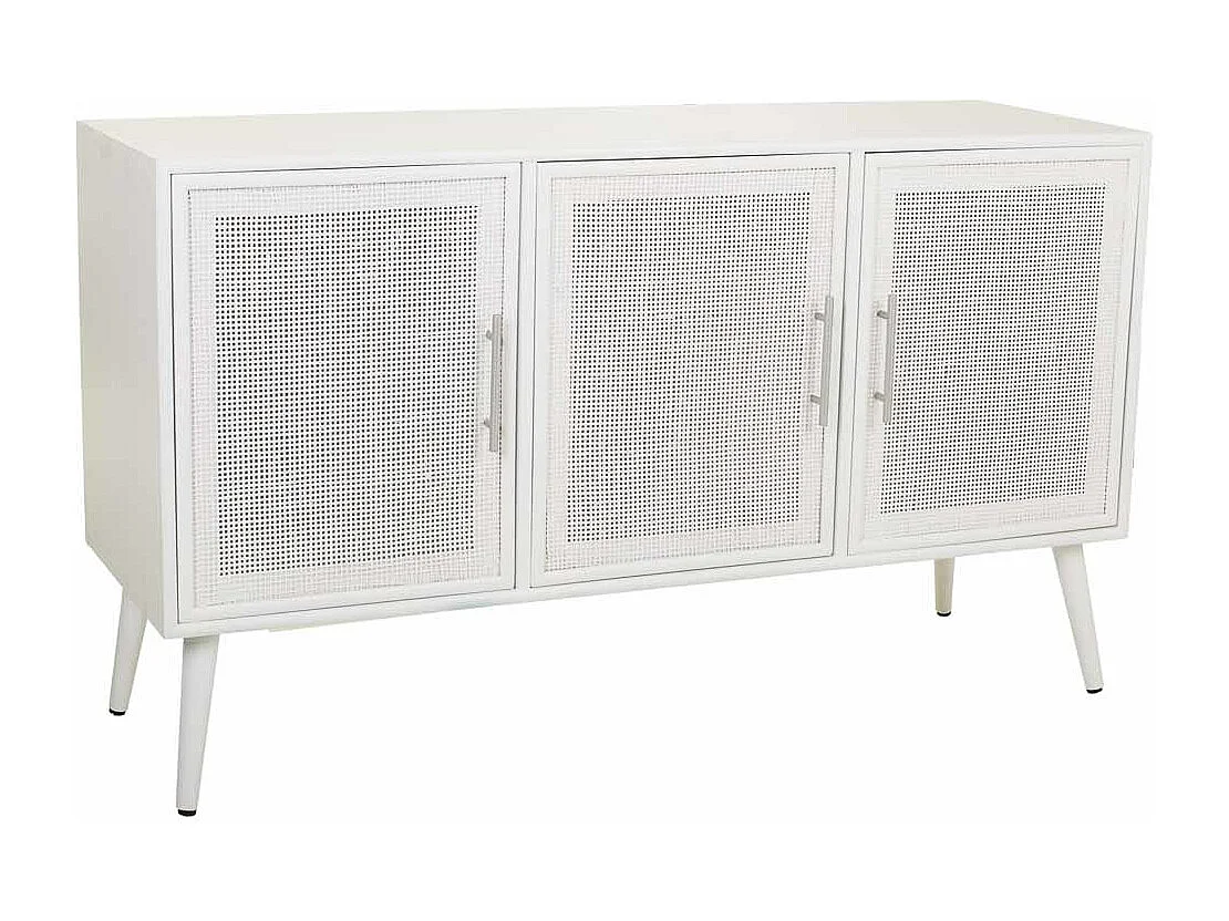 Aparador de madera y rejilla blanco 120x41.5x71