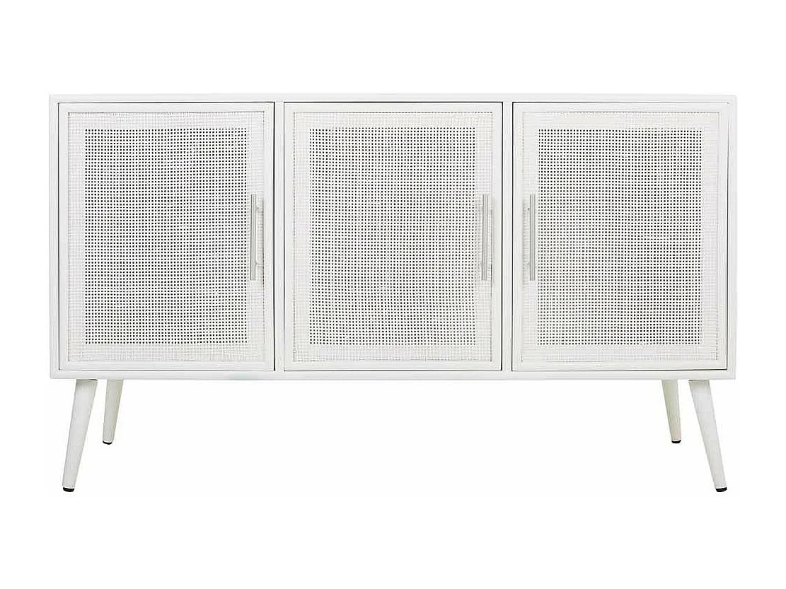 Aparador de madera y rejilla blanco 120x41.5x71