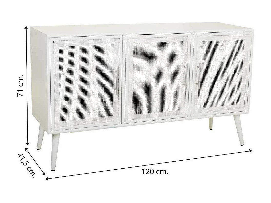 Aparador de madera y rejilla blanco 120x41.5x71