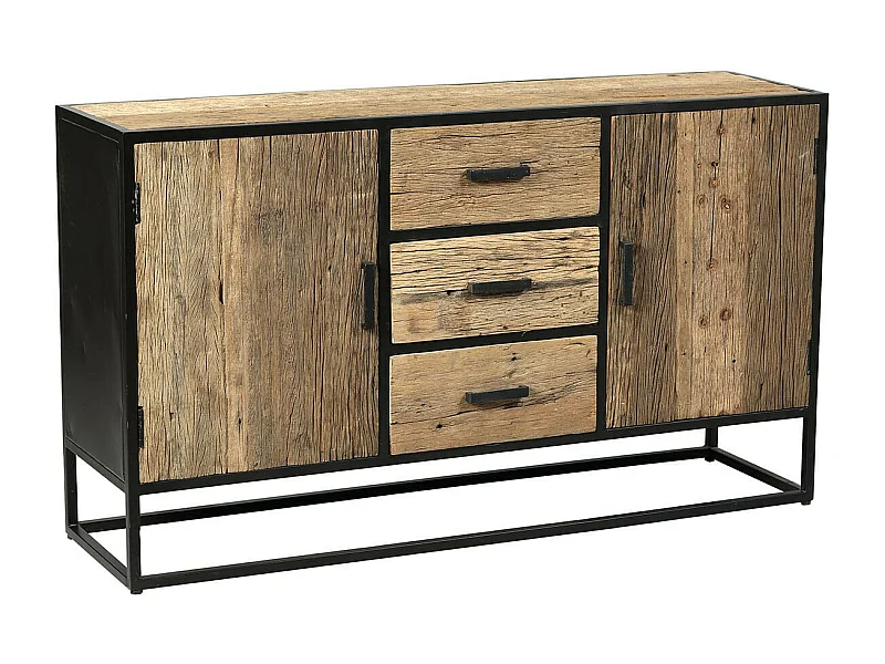 TANETOA - Buffet 2 Portes 3 Tiroirs en Teck Recyclé et Métal