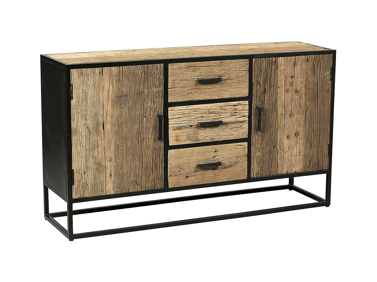 TANETOA - Buffet 2 Portes 3 Tiroirs en Teck Recyclé et Métal
