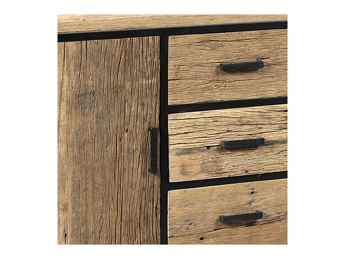 TANETOA - Buffet 2 Portes 3 Tiroirs en Teck Recyclé et Métal